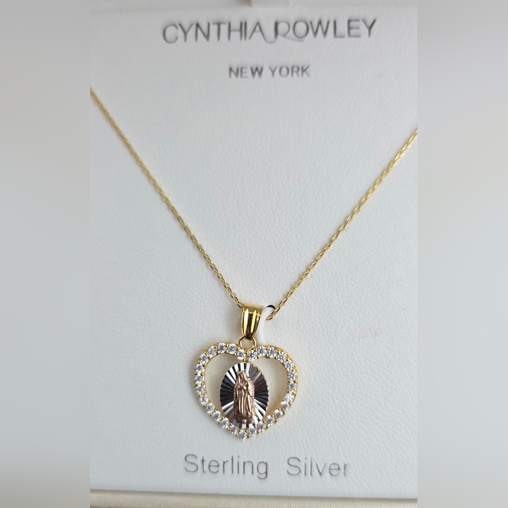 Cynthia Rowley Virgin Mary Gold and Silver Heart Pendant Necklace